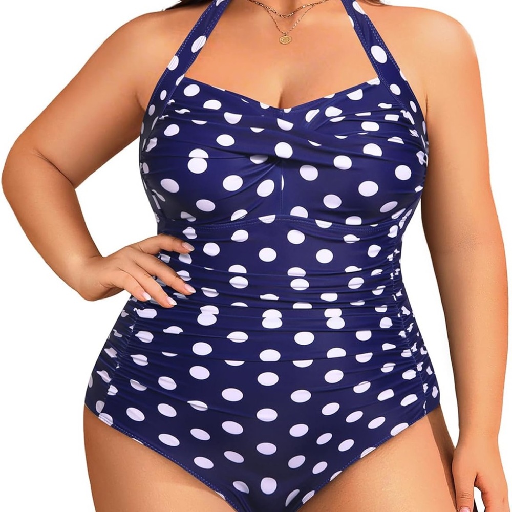 Younique Navy and White Polka Dot One-Piece Swimsuit